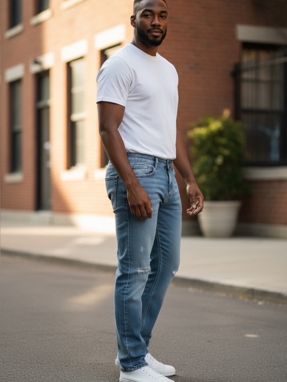 YASO Classic Light Blue Straight Men's Jeans with Subtle Knee Distressing
